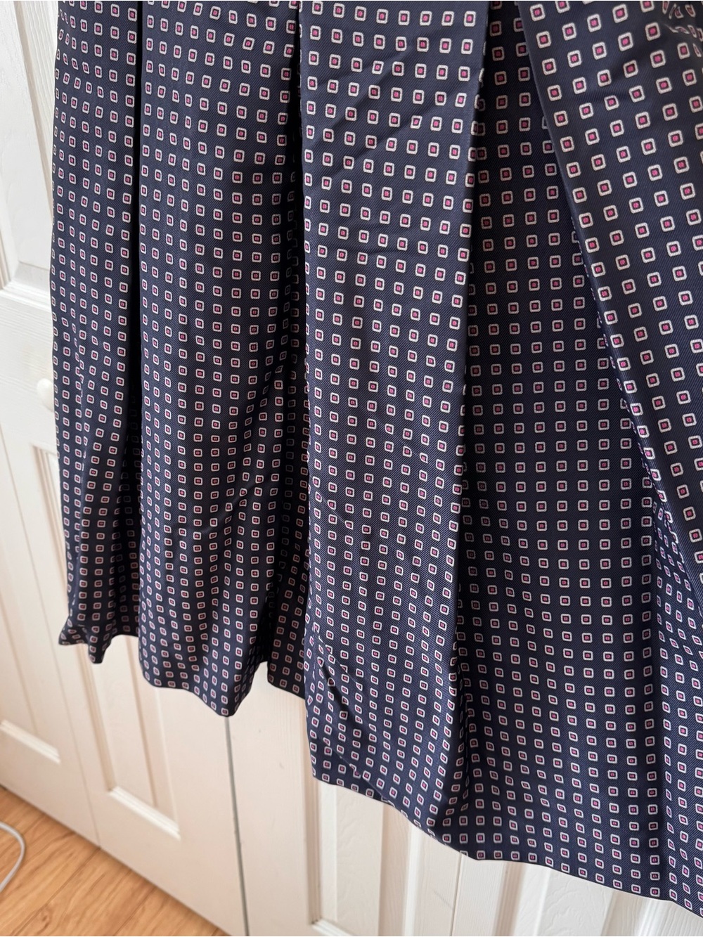 J. Crew Navy Printed Fit-and-Flare Dress with Pink Piping - Picture 5 of 6